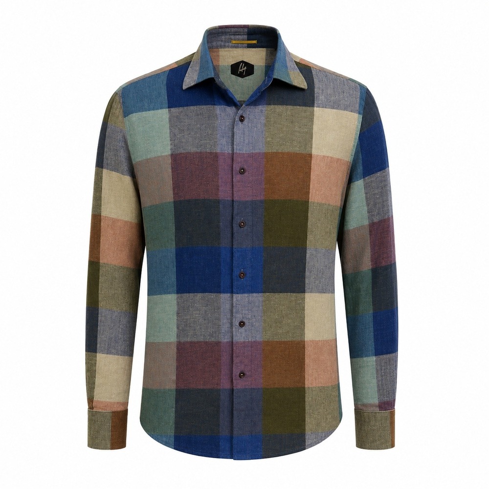 Rare Rabbit Calum Mens Medium Multi Color Block Linen Blend Button Down Shirt